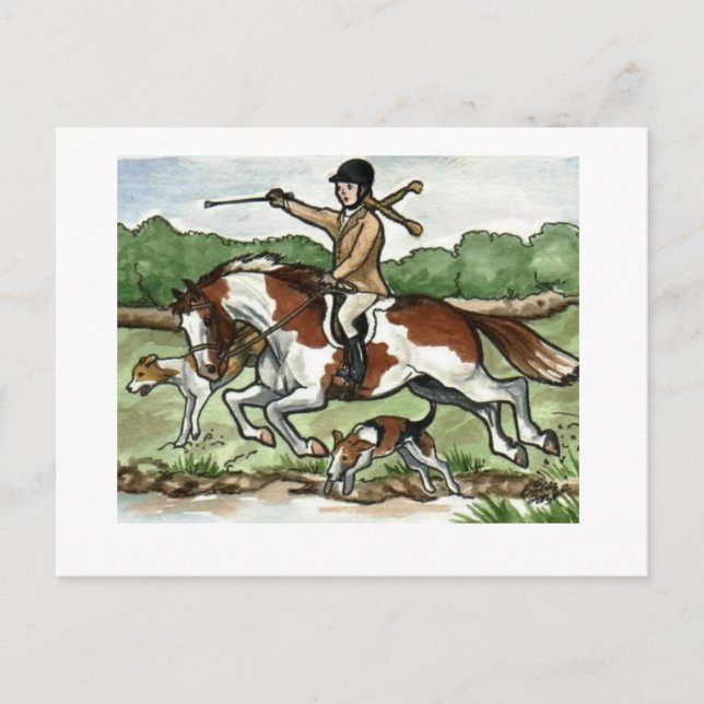 Horse Art Foxhunt girl on Paint Pony Postcard (Front)
