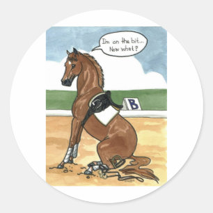 Horse art ON THE BIT now what Classic Round Sticker