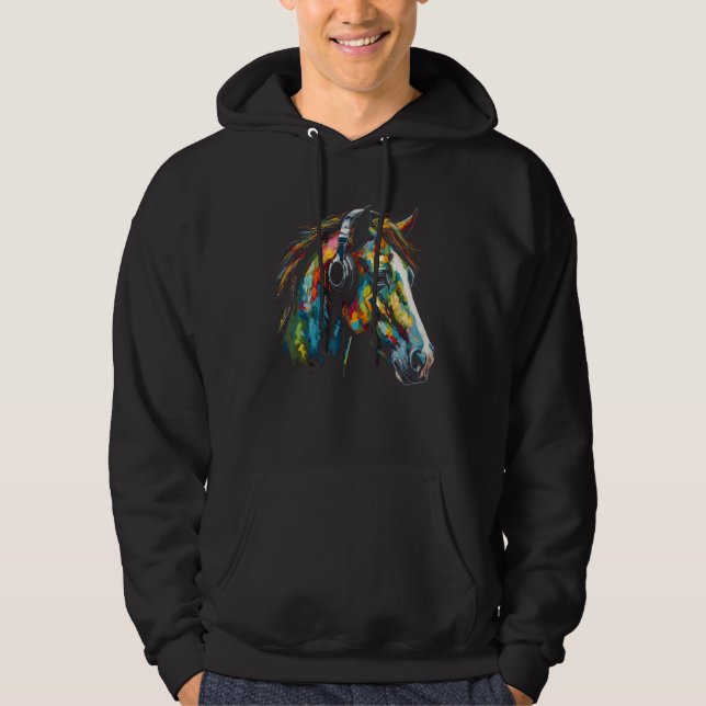 Horse Artwork Colourful Music Animal Headphones Ho Hoodie (Front)
