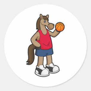 Horse as Basketball player with Basketball Classic Round Sticker