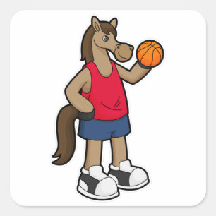 Horse as Basketball player with Basketball Square Sticker