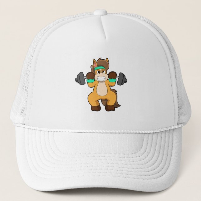 Horse as Bodybuilder with Barbell Trucker Hat (Front)