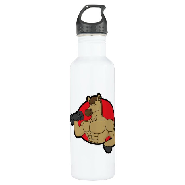 Horse as Bodybuilder with Dumbbell 710 Ml Water Bottle (Front)