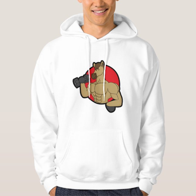 Horse as Bodybuilder with Dumbbell Hoodie (Front)