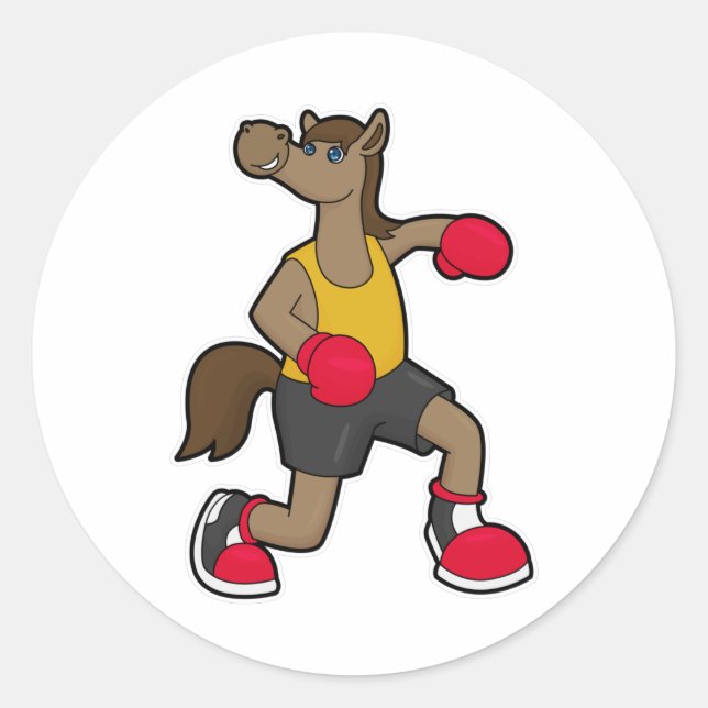 Horse as Boxer with Boxing gloves Classic Round Sticker (Front)