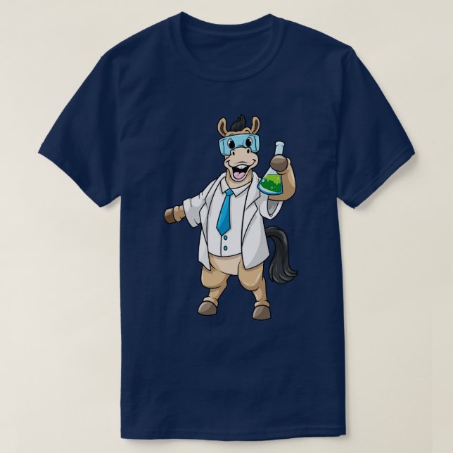Horse as Chemist with Goggles and Test tube T-Shirt (Design Front)