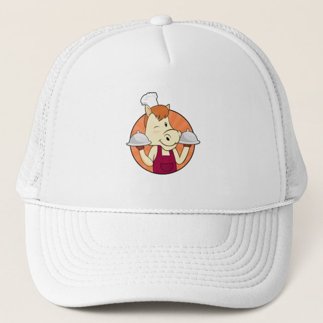Horse as Cook with Serving platters Trucker Hat (Front)