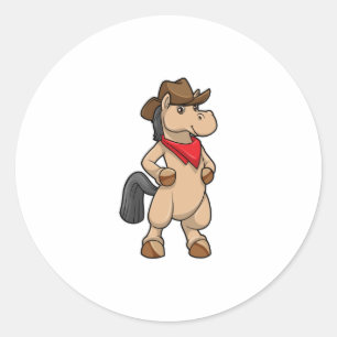 Horse as Cowboy Classic Round Sticker