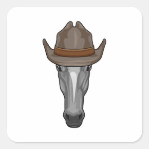 Horse as Cowboy with Hat Square Sticker