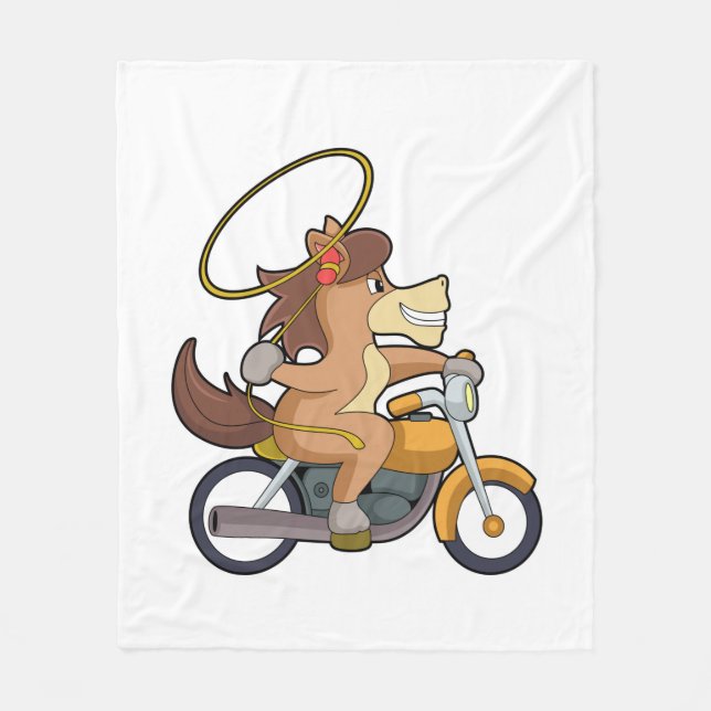 Horse as Cowboy with Lasso & Motorcycle Fleece Blanket (Front)