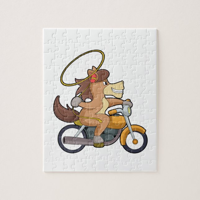 Horse as Cowboy with Lasso & Motorcycle Jigsaw Puzzle (Vertical)