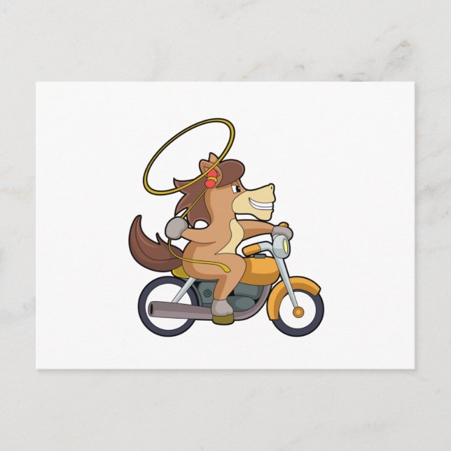 Horse as Cowboy with Lasso & Motorcycle Postcard (Front)