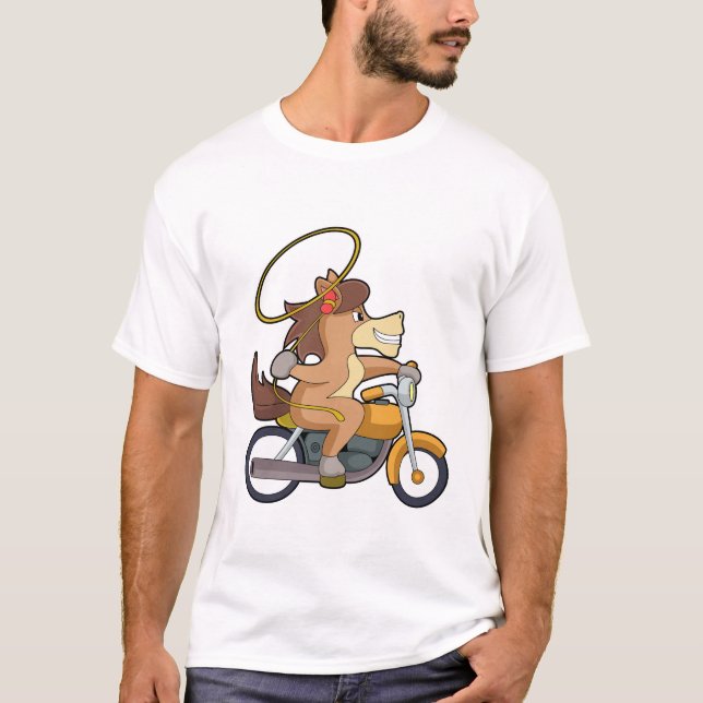 Horse as Cowboy with Lasso & Motorcycle T-Shirt (Front)
