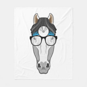 Horse as Doctor with Glasses Fleece Blanket