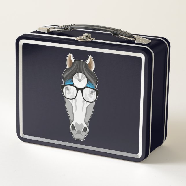 Horse as Doctor with Glasses Metal Lunch Box (Front)