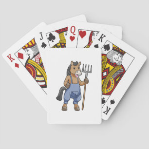 Horse as Farmer with Rake Playing Cards