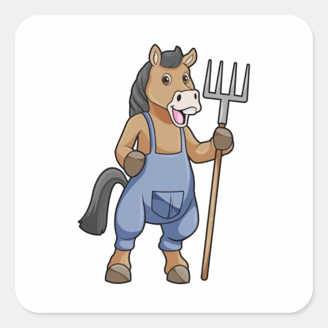 Horse as Farmer with Rake Square Sticker (Front)