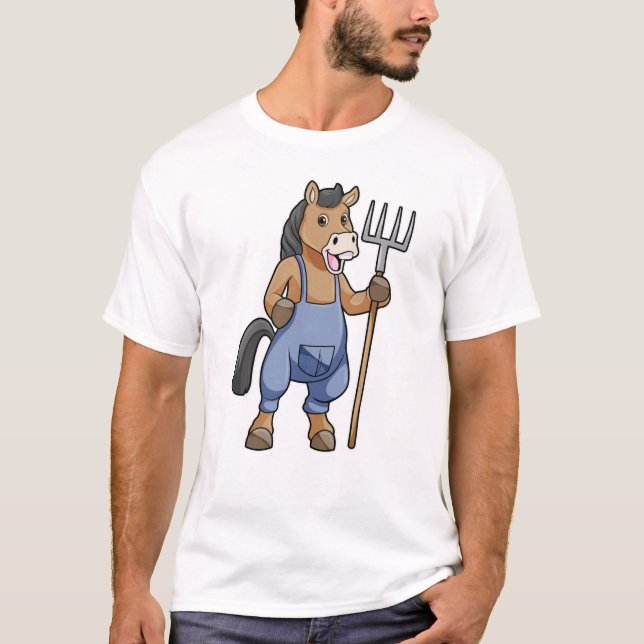 Horse as Farmer with Rake T-Shirt (Front)