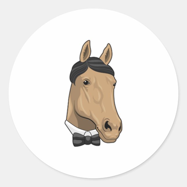 Horse as Gentleman with Bow tie Classic Round Sticker (Front)