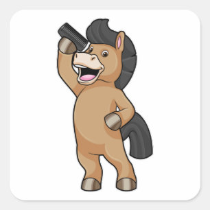 Horse as Hairdresser with Comb Square Sticker