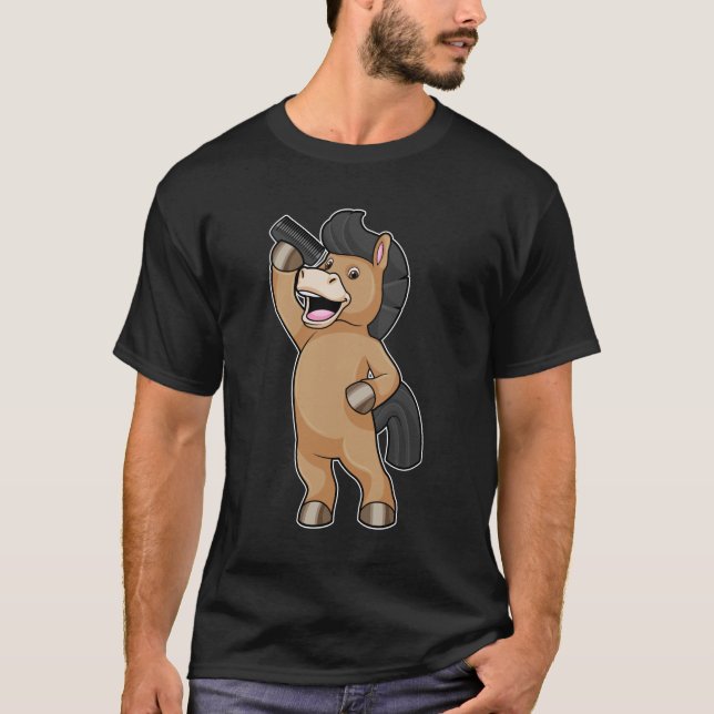 Horse as Hairdresser with Comb T-Shirt (Front)