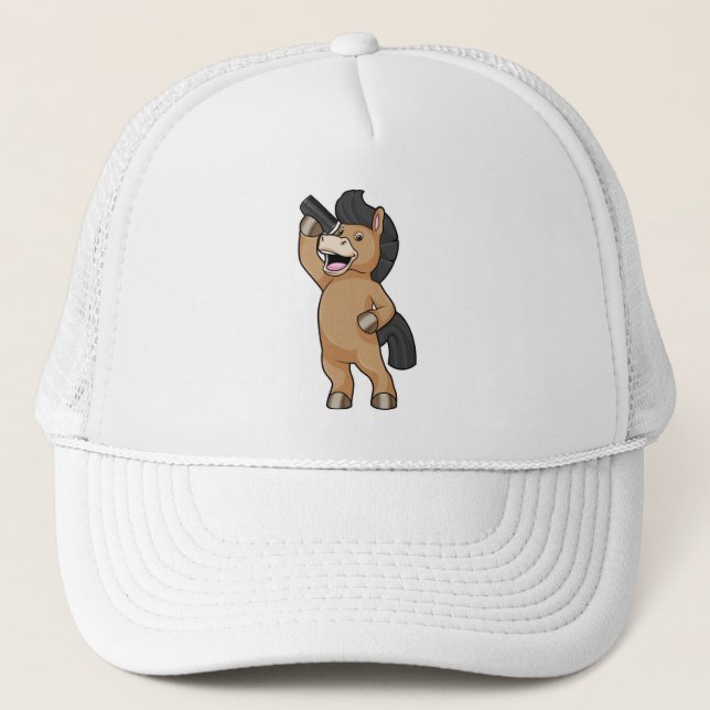Horse as Hairdresser with Comb Trucker Hat (Front)
