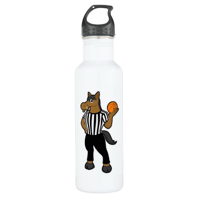 Horse as Referee with Basketball & Whistle 710 Ml Water Bottle (Front)