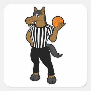 Horse as Referee with Basketball & Whistle Square Sticker