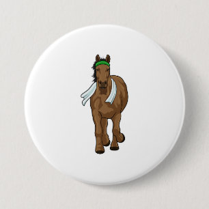 Horse as Runner with Towel 7.5 Cm Round Badge