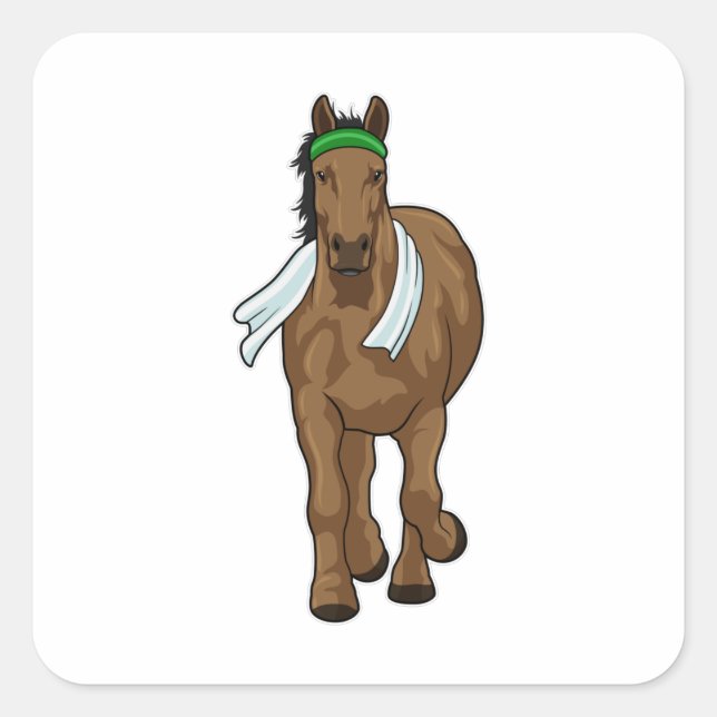 Horse as Runner with Towel Square Sticker (Front)