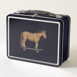 Horse as Skater on Skateboard Metal Lunch Box