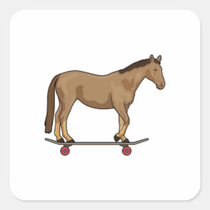 Horse as Skater on Skateboard Square Sticker