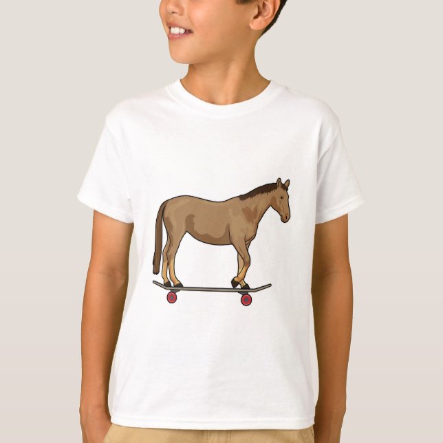 Horse as Skater on Skateboard T-Shirt (Front)