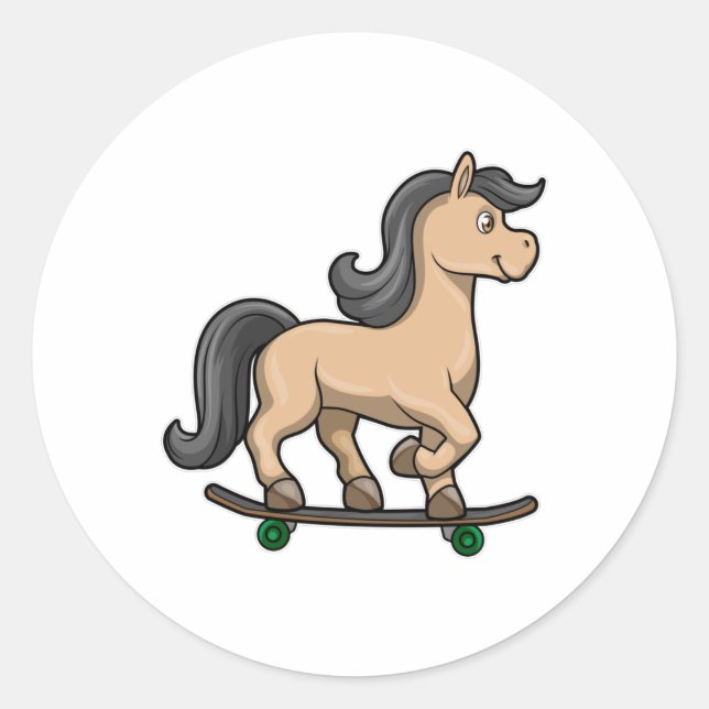 Horse as Skater with Skateboard Classic Round Sticker (Front)