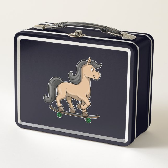 Horse as Skater with Skateboard Metal Lunch Box (Front)