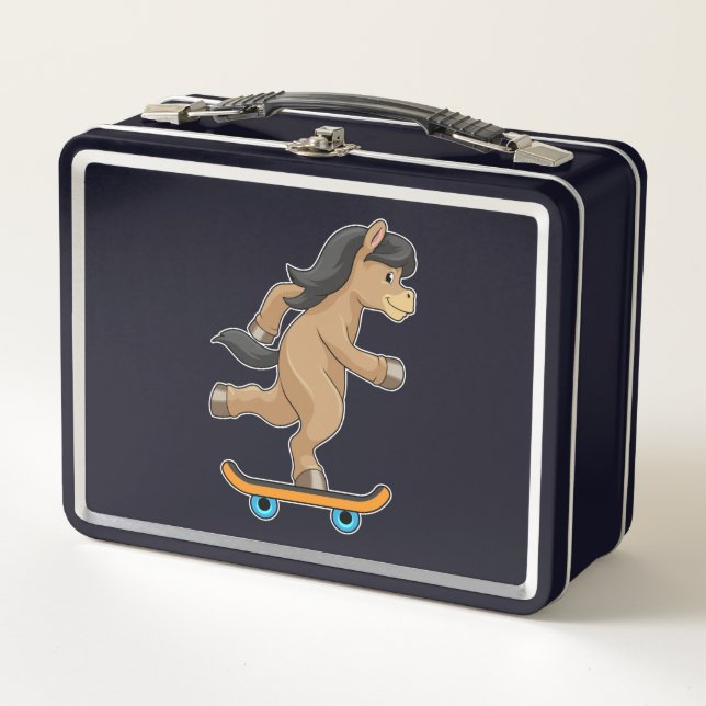 Horse as Skater with Skateboard Metal Lunch Box (Front)