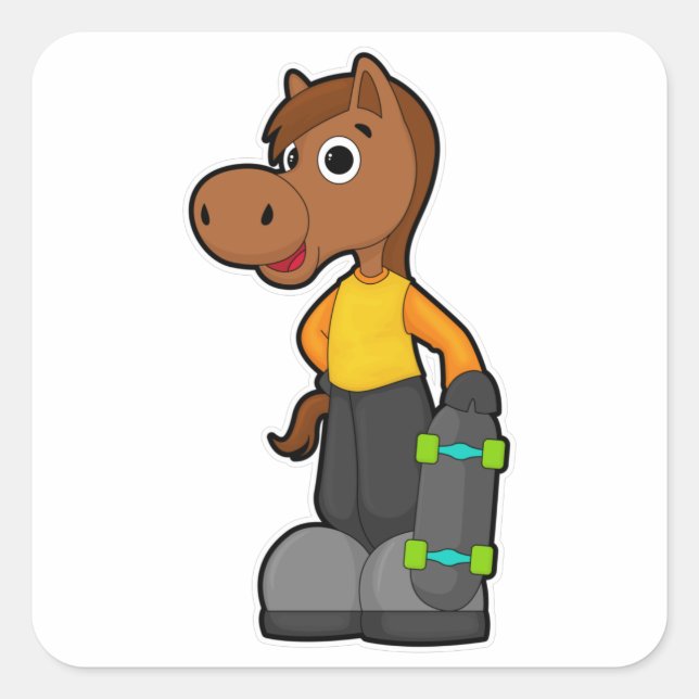 Horse as Skater with Skateboard Square Sticker (Front)