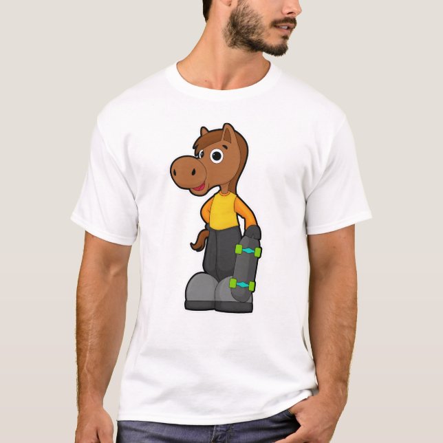 Horse as Skater with Skateboard T-Shirt (Front)