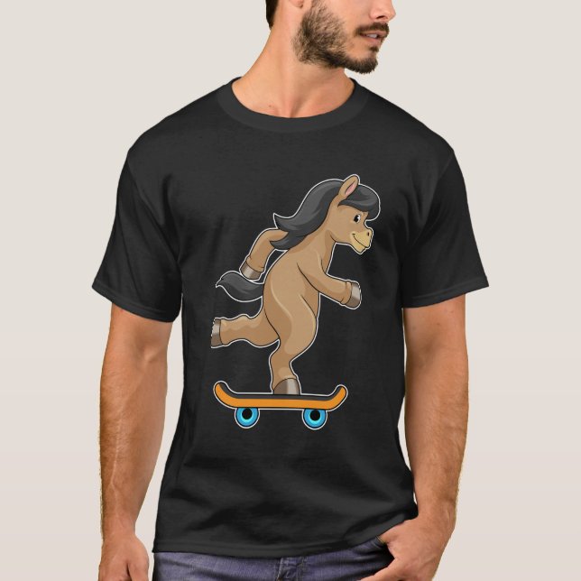 Horse as Skater with Skateboard T-Shirt (Front)