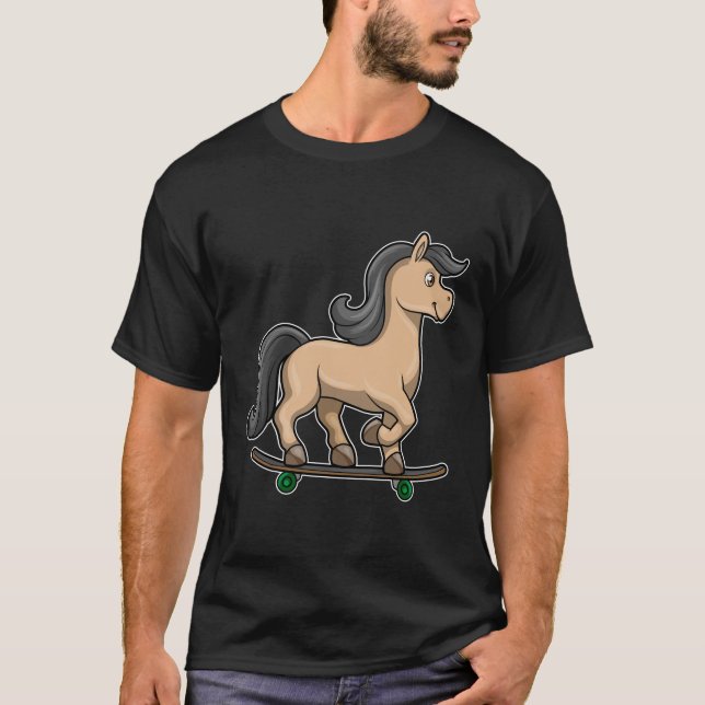 Horse as Skater with Skateboard T-Shirt (Front)