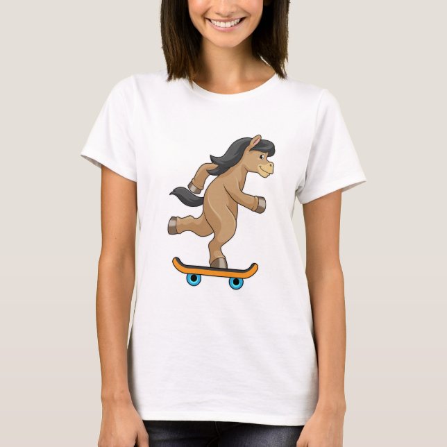 Horse as Skater with Skateboard T-Shirt (Front)