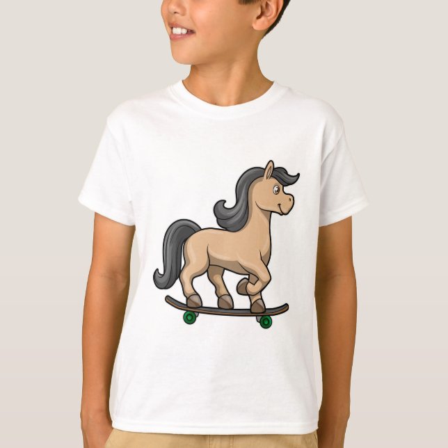 Horse as Skater with Skateboard T-Shirt (Front)