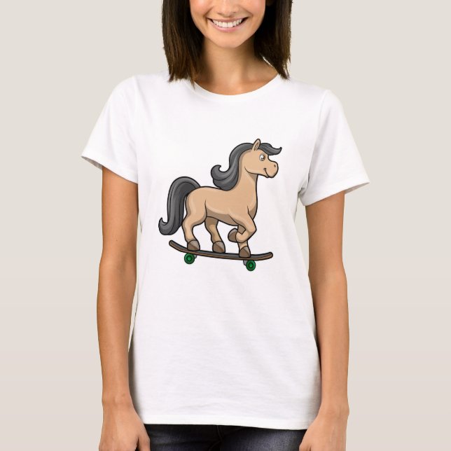Horse as Skater with Skateboard T-Shirt (Front)