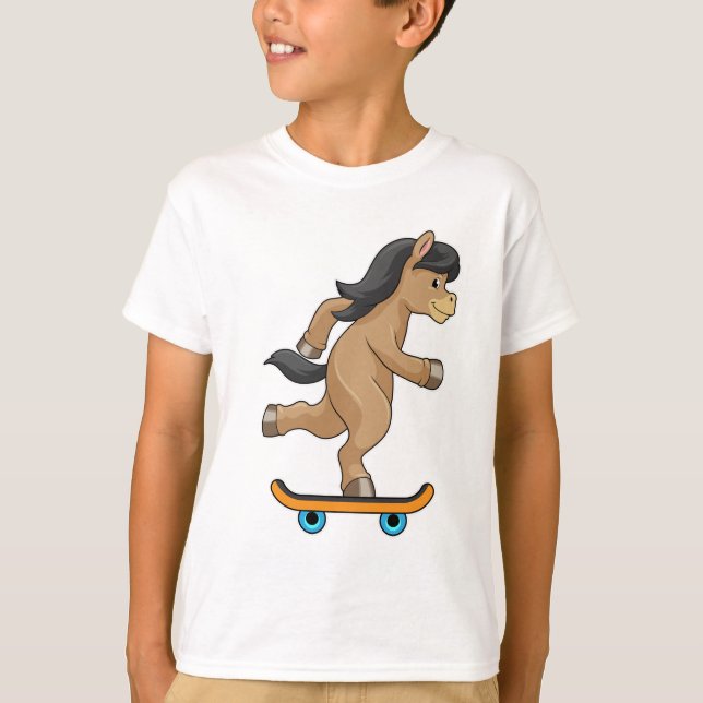 Horse as Skater with Skateboard T-Shirt (Front)