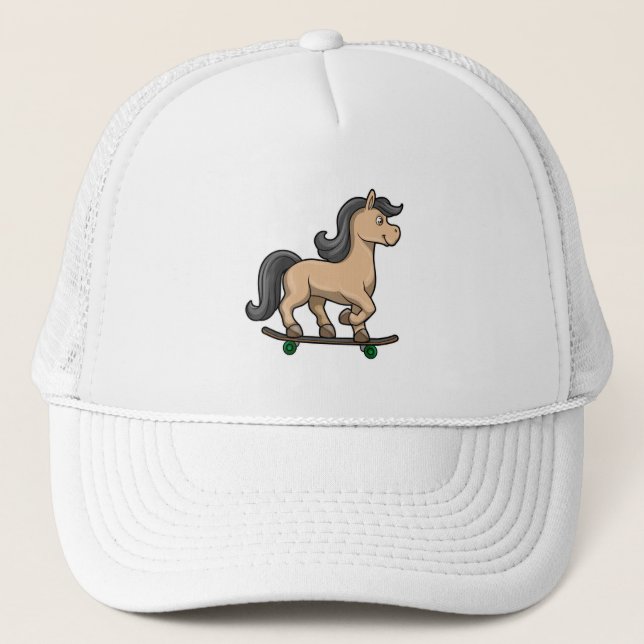 Horse as Skater with Skateboard Trucker Hat (Front)