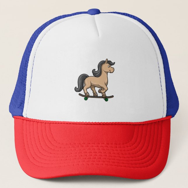 Horse as Skater with Skateboard Trucker Hat (Front)