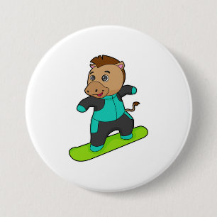 Horse as Snowboarder with Snowboard 7.5 Cm Round Badge