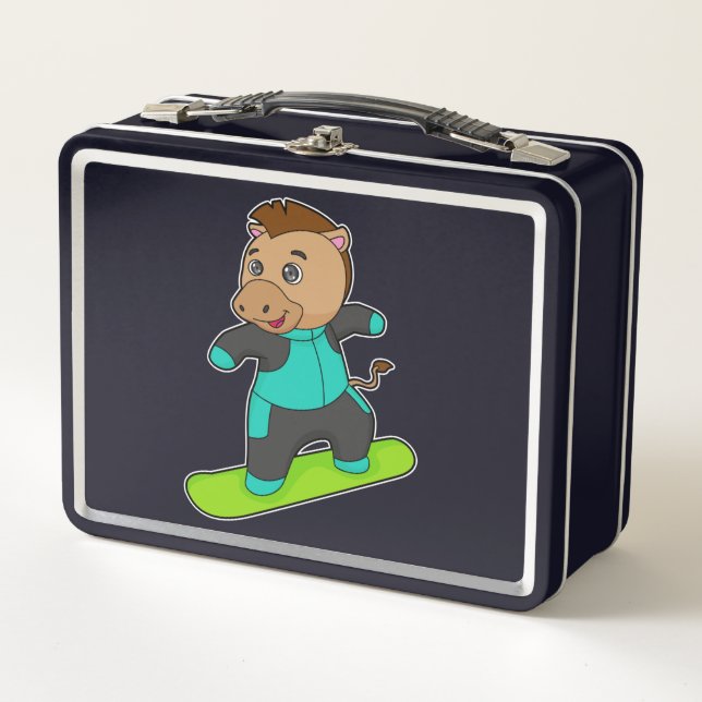 Horse as Snowboarder with Snowboard Metal Lunch Box (Front)