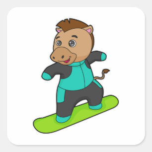 Horse as Snowboarder with Snowboard Square Sticker