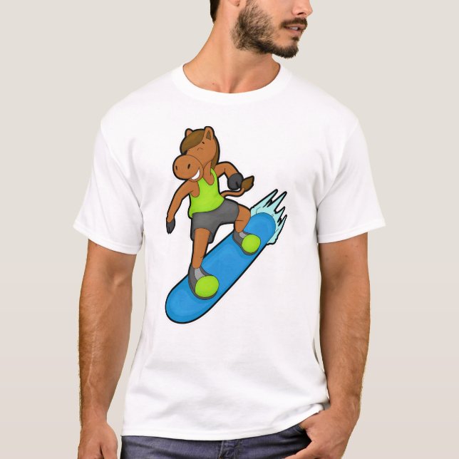 Horse as Snowboarder with Snowboard T-Shirt (Front)